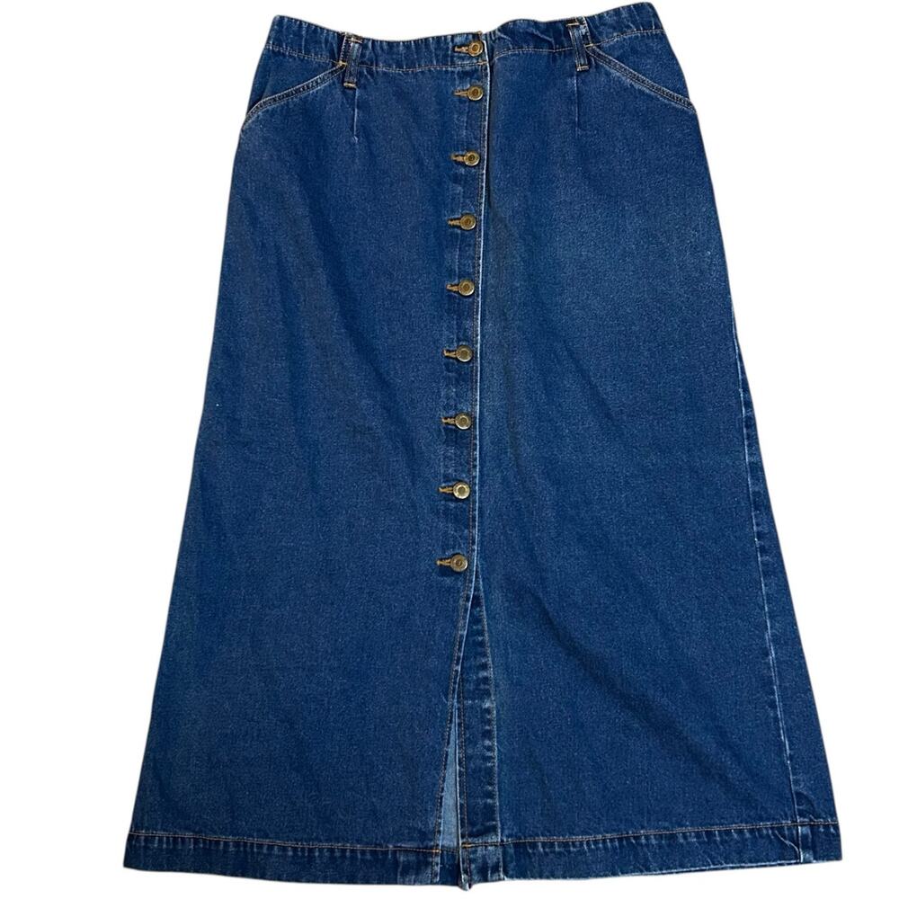 Y2K Vintage Denim Button Front Maxi Skirt Womens Size 15/16 Western Boho Modest